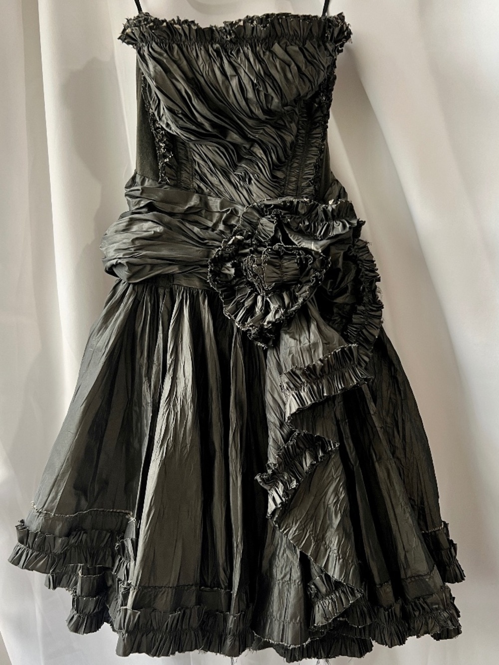 Donna Karan Collection Black Strapless Ruched Corset Ruffle Statement Dress M/L